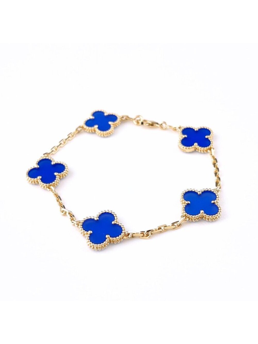 Van Cleef & Arpels Vintage Alhambra P Blue Agate Yellow Gold Bangles Bracelet